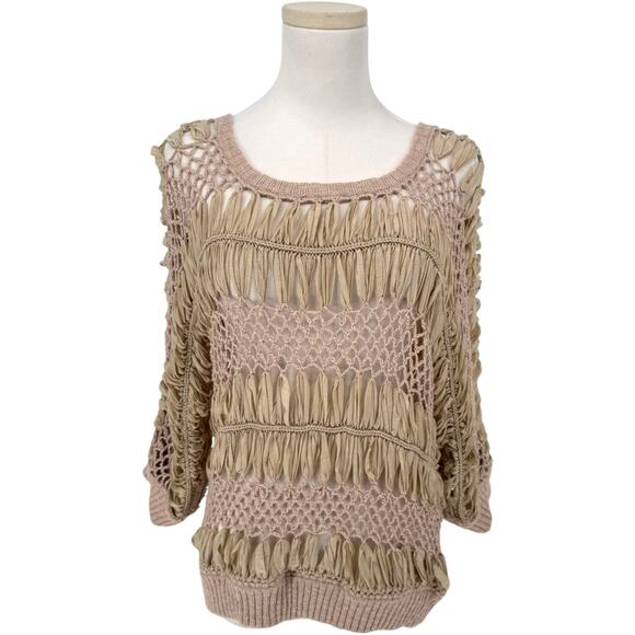 Y2K VTG INC Mixed Crochet Boho Sweater Neutral Chunky Knit Slouchy L - Picture 1 of 6
